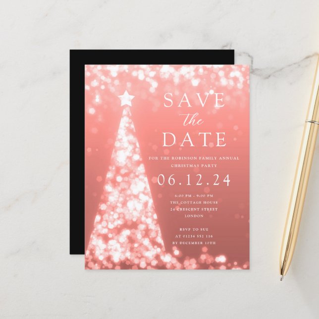 WeihnachtsParty Save the Date Rose Gold Einladung (Vorderseite/Rückseite Beispiel)
