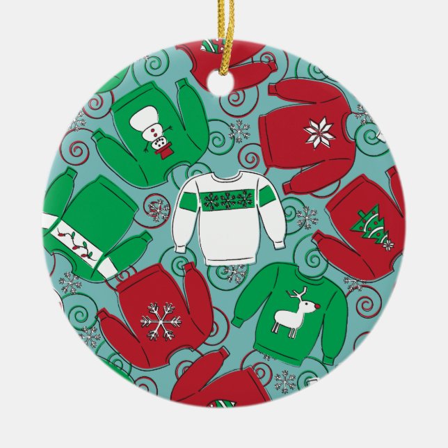Weihnachtsparty Sweaters Keramik Ornament (Vorne)