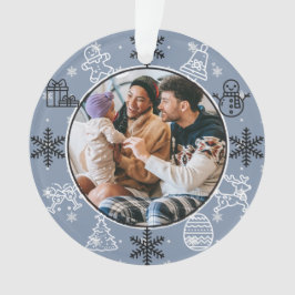 Weihnachtspass | Doppelseitiges Foto Name & Jahr Ornament