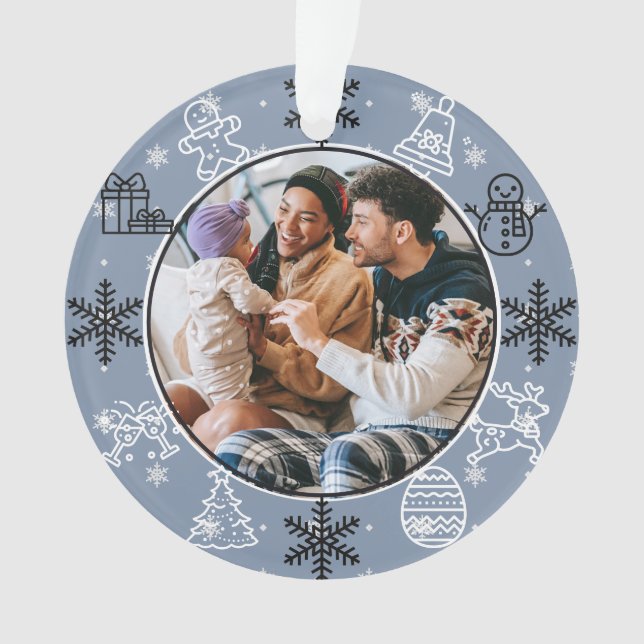 Weihnachtspass | Doppelseitiges Foto Name & Jahr Ornament (Vorderseite)