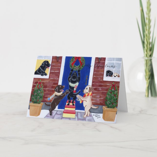 Weihnachtspass Labradors Feiertagskarte (Vorderseite)