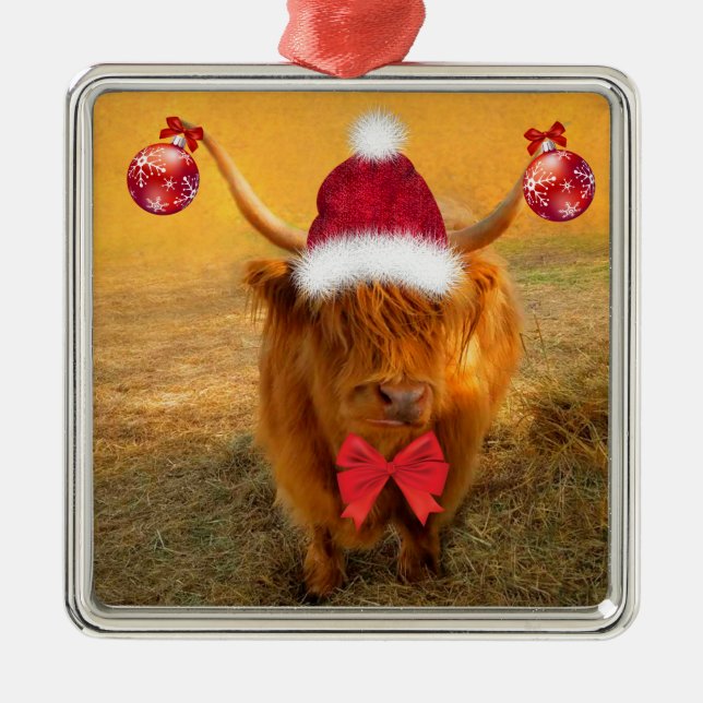 Weihnachtspass Scottish Highland Steer Ornament Aus Metall (Vorne)