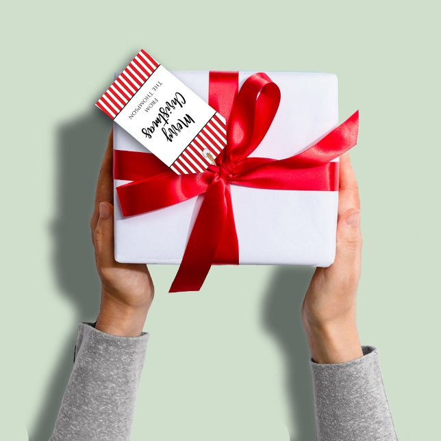 Weihnachtspass Whimsical Niedlich Holiday Streifen Geschenkanhänger (Merry Christmas cute whimsical calligraphy script gift tag.)