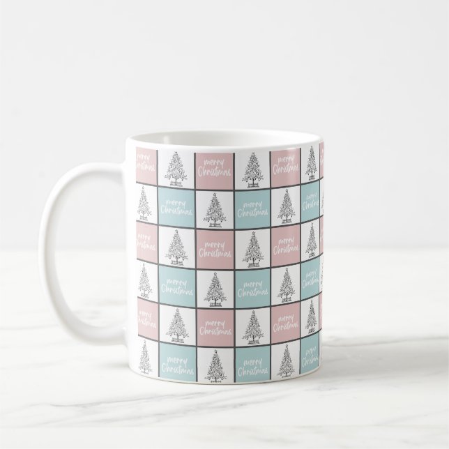 Weihnachtspastel Blau und Rosa Modernes Muster Kaffeetasse (Links)