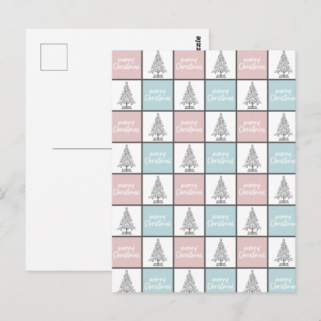Weihnachtspastel Blau und Rosa Modernes Muster Postkarte (Vorne/Hinten)