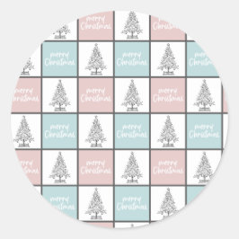 Weihnachtspastel Blau und Rosa Modernes Muster Runder Aufkleber