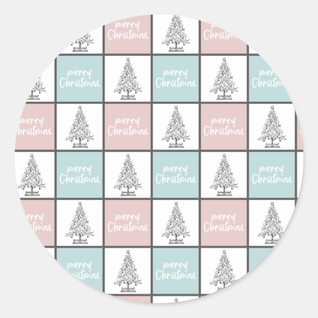 Weihnachtspastel Blau und Rosa Modernes Muster Runder Aufkleber (Vorderseite)