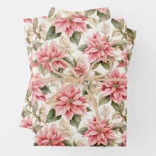 Weihnachtspastel Pink Poinsettia Blume Geschenkpapier Set