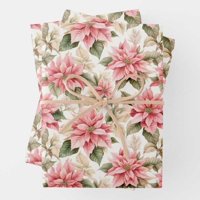 Weihnachtspastel Pink Poinsettia Blume Geschenkpapier Set (Beispiel)