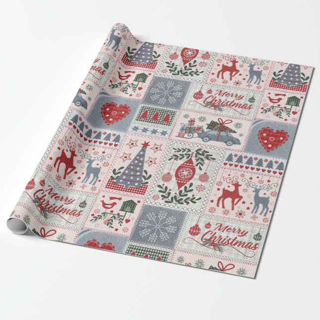 Weihnachtspatchwork Geschenkpapier (Ungerollt)