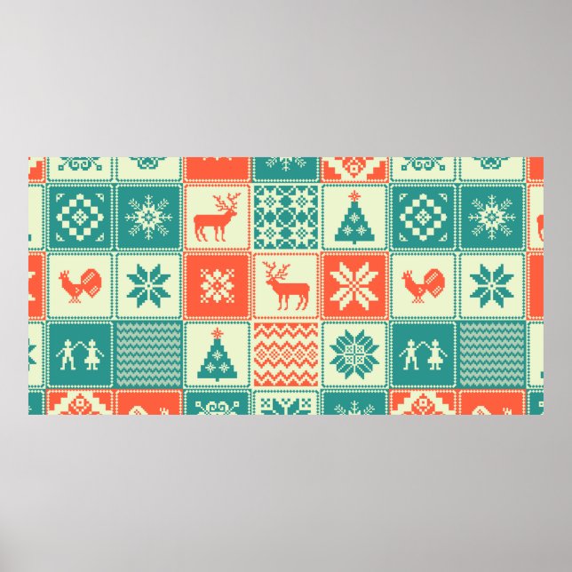 Weihnachtspatchwork nahtlos Muster. Handel Poster (Vorne)