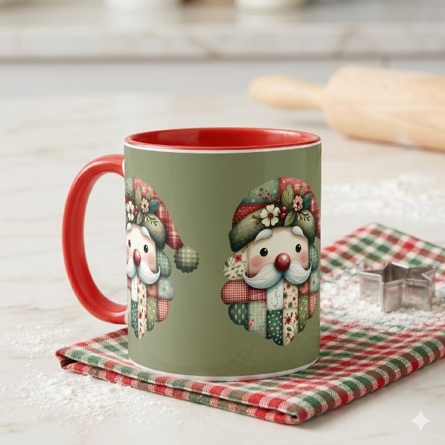 Weihnachtspatchwork-Opa mit skurrilem Charme Tasse (Whimsical Patchwork Santa Folk Christmas Mug)