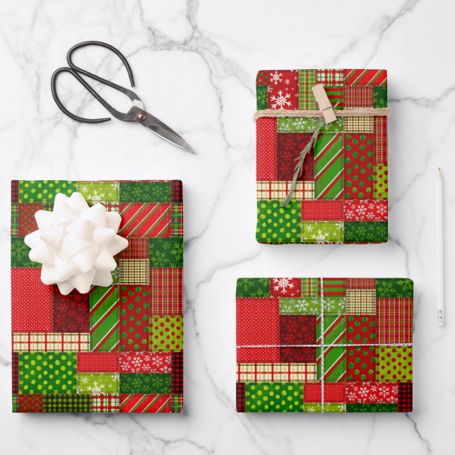Weihnachtspatchwork-Quilt-Geschenkpapierbögen  Geschenkpapier Set (Vorderseite)