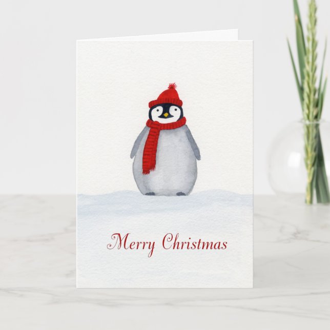 Weihnachtspenguin Aquarellkarte Karte (Vorderseite)