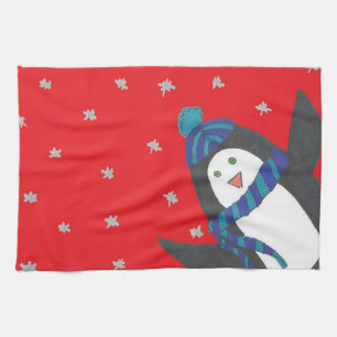 Weihnachtspenguin auf Red Fleece Blanket Geschirrtuch