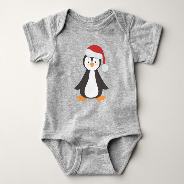 Weihnachtspenguin, Baby Pinguin, Weihnachtsmannmüt Baby Strampler (Vorderseite)