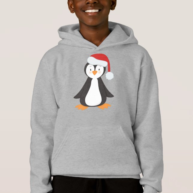 Weihnachtspenguin, Baby Pinguin, Weihnachtsmannmüt Hoodie (Vorderseite)