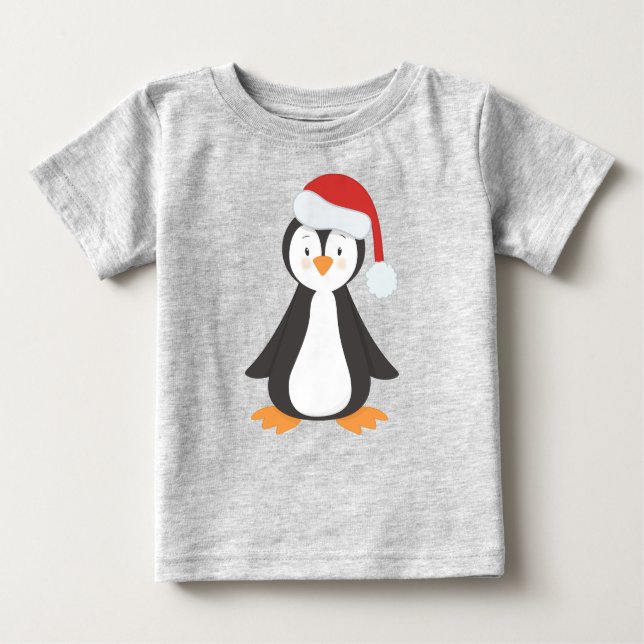 Weihnachtspenguin, Baby Pinguin, Weihnachtsmannmüt T-shirt (Vorderseite)
