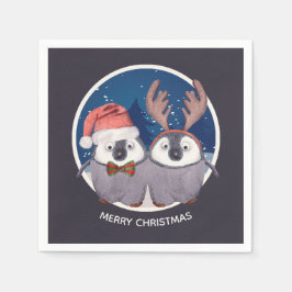 Weihnachtspenguin Couple Adorable Personalisiert Serviette