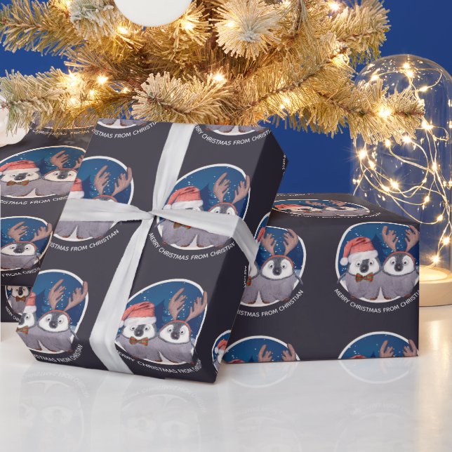 Weihnachtspenguin Couple Niedlicher Weihnachtsmann Geschenkpapier (Feiertage)