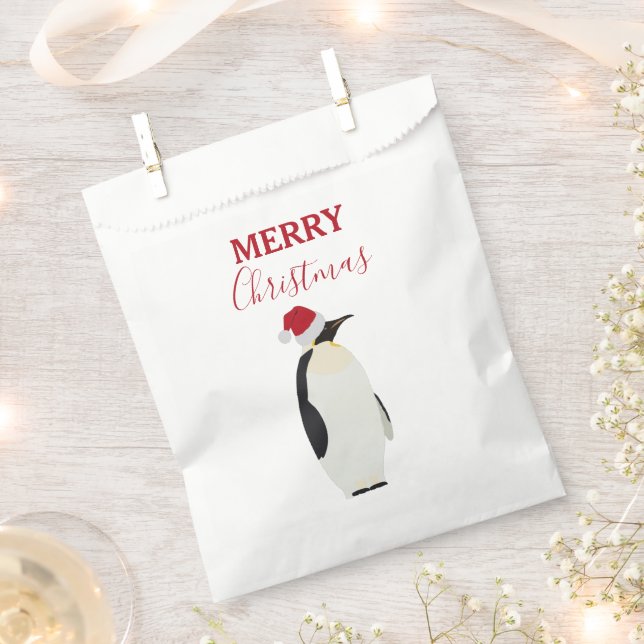 Weihnachtspenguin Funny Animal mit Weihnachtsmannm Geschenktütchen (Ausgeschnitten)