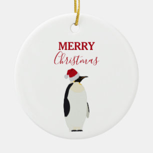 Weihnachtspenguin Funny Animal mit Weihnachtsmannm Keramik Ornament