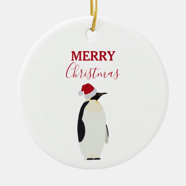 Weihnachtspenguin Funny Animal mit Weihnachtsmannm Keramik Ornament (Vorne)