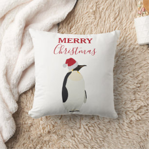 Weihnachtspenguin Funny Animal mit Weihnachtsmannm Kissen