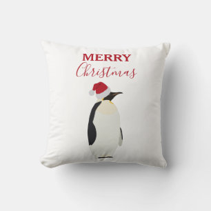 Weihnachtspenguin Funny Animal mit Weihnachtsmannm Kissen