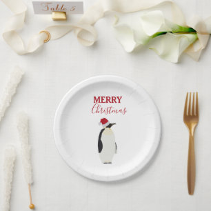 Weihnachtspenguin Funny Animal mit Weihnachtsmannm Pappteller