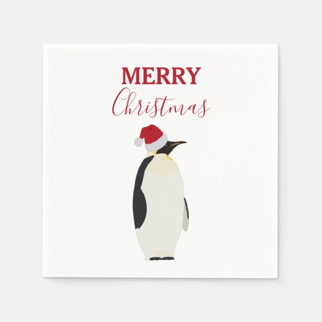 Weihnachtspenguin Funny Animal mit Weihnachtsmannm Serviette (Vorderseite)