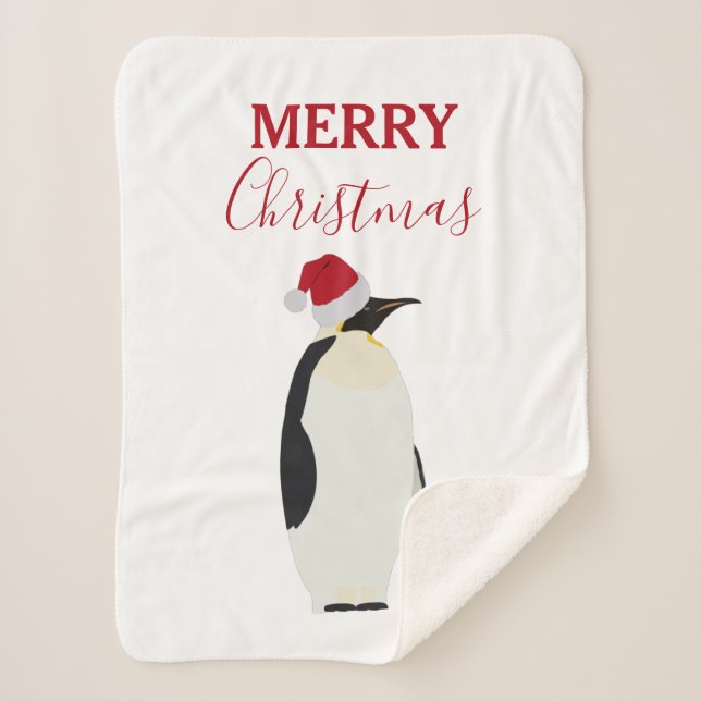 Weihnachtspenguin Funny Animal mit Weihnachtsmannm Sherpadecke (Vorderseite)