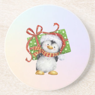 Weihnachtspenguin mit Geschenk - Feiertag Deko Getränkeuntersetzer