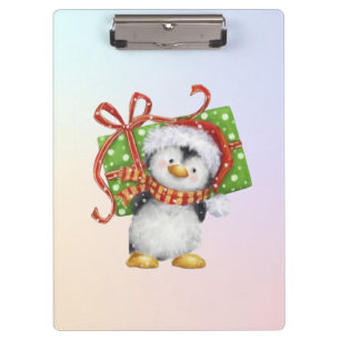 Weihnachtspenguin mit Geschenk - Feiertag Deko Klemmbrett