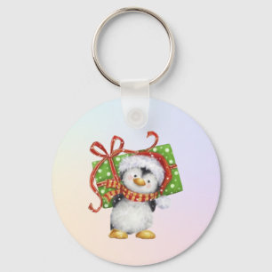 Weihnachtspenguin mit Geschenk - Feiertag Deko Schlüsselanhänger