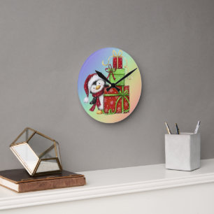 Weihnachtspenguin mit Geschenken - Festliche Fun-D Runde Wanduhr