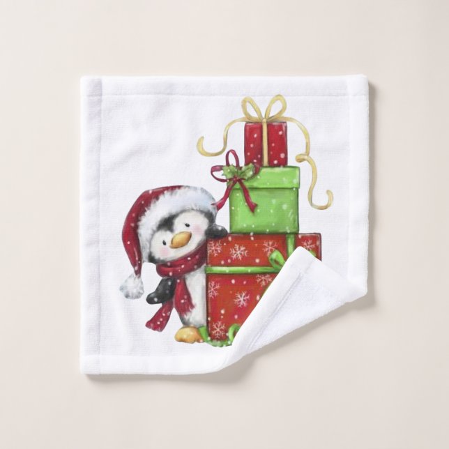 Weihnachtspenguin mit Geschenken - Festliche Fun-D Waschlappen (Waschlappen)