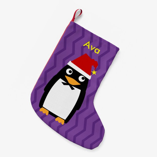 WeihnachtsPenguin mit Weihnachtsmannmütze Kleiner Weihnachtsstrumpf (Vorderansicht (hängend))