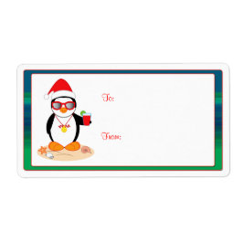 Weihnachtspenguin mit Weihnachtsmannmütze und Sonn