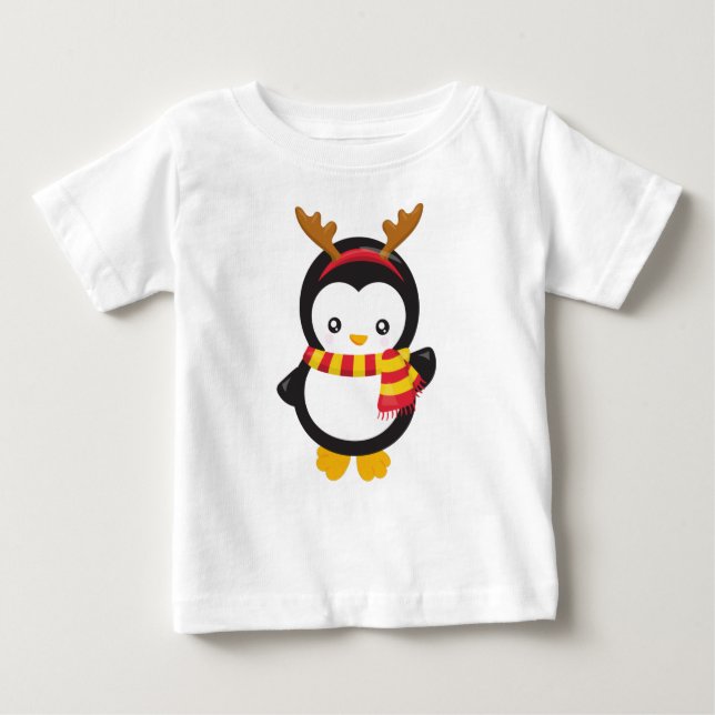 Weihnachtspenguin, Pinguin mit Scarf, Antler Baby T-shirt (Vorderseite)