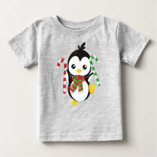 Weihnachtspenguin, Pinguin mit Scarf, Candy Cane Baby T-shirt