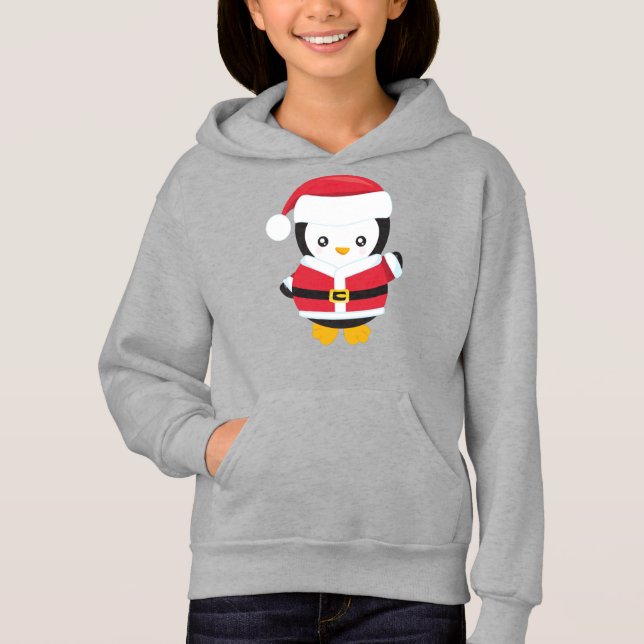 Weihnachtspenguin, Pinguin mit Weihnachtsmannmütze Hoodie (Vorderseite)