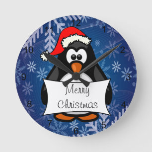 Weihnachtspenguin Runde Wanduhr