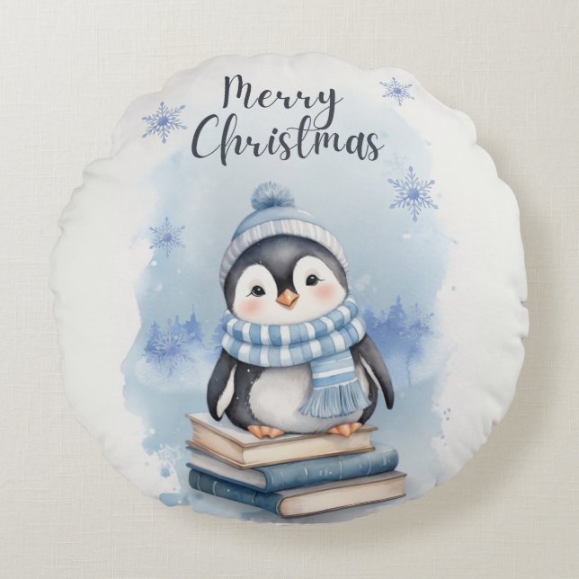 Weihnachtspenguin Rundes Kissen (Vorderseite)