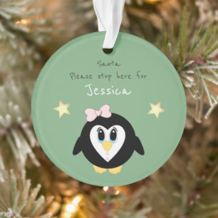 Weihnachtspenguin Santa Stopp hier grün Ornament