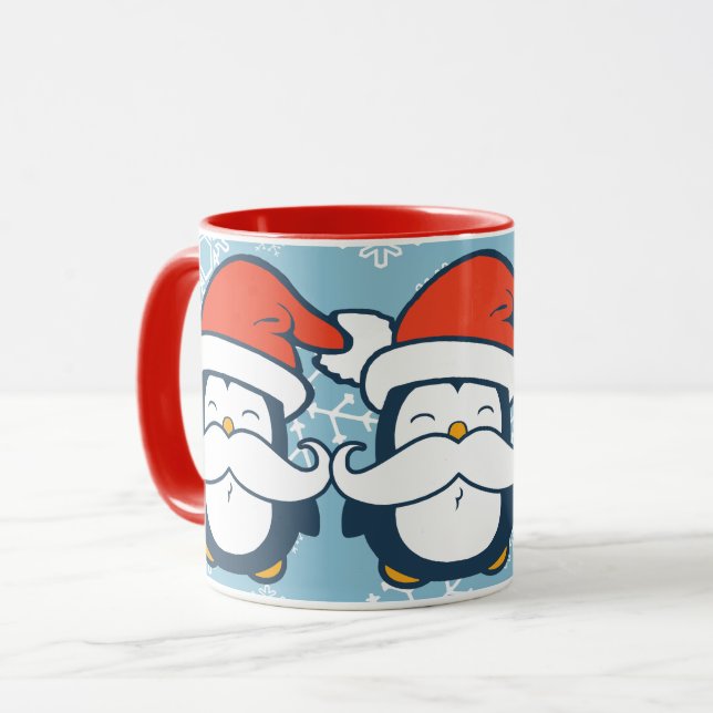 Weihnachtspenguin-Schnurrbart-Trend Tasse (Vorderseite Links)