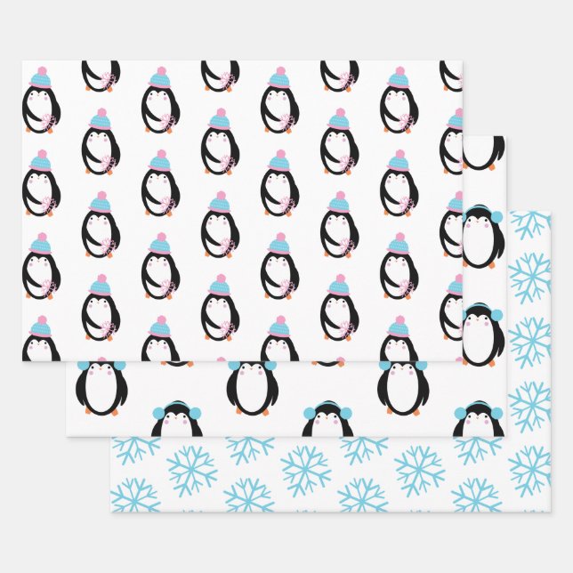 Weihnachtspenguin Snowflakes Whimsical Geschenkpapier Set (Set)