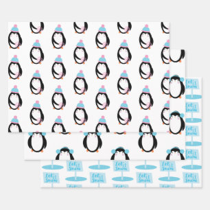Weihnachtspenguin Snowflakes Whimsical Geschenkpapier Set