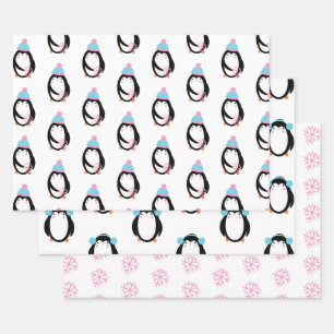 Weihnachtspenguin Snowflakes Whimsical Geschenkpapier Set
