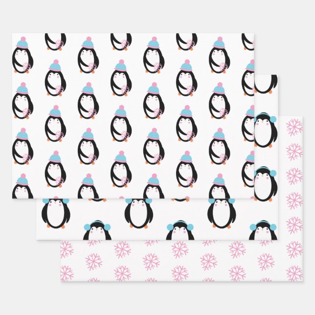 Weihnachtspenguin Snowflakes Whimsical Geschenkpapier Set (Set)